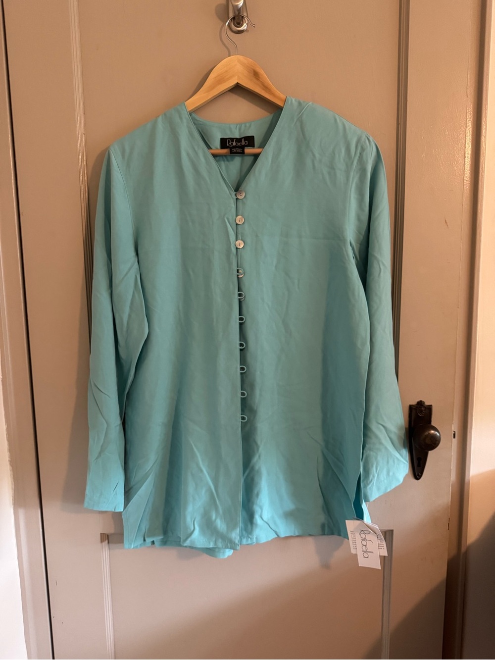 Rafaella deadstock 1980s Teal Button-Front 
Women's Top / blazer w/shoulder pads